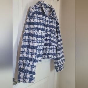 Crop Style Blue and White Women's Tweed Jacket